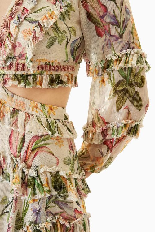 Cream Printed Embellished Short Dress