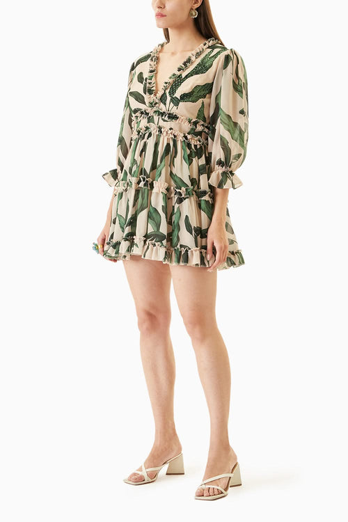 Off White & Green Short Dress