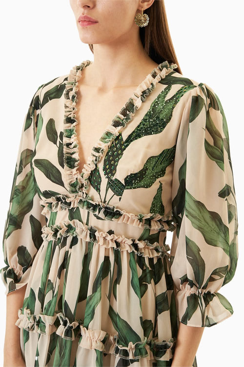 Off White & Green Short Dress