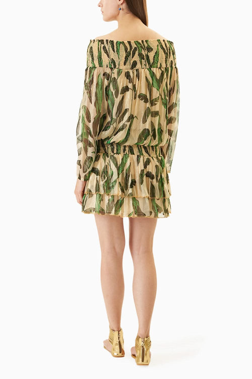 Cream Printed Patch work Short Dress