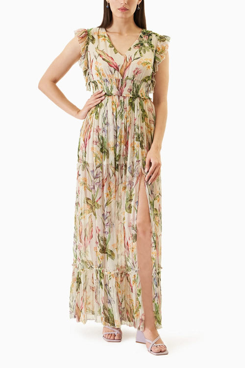 Cream Printed Long Dress