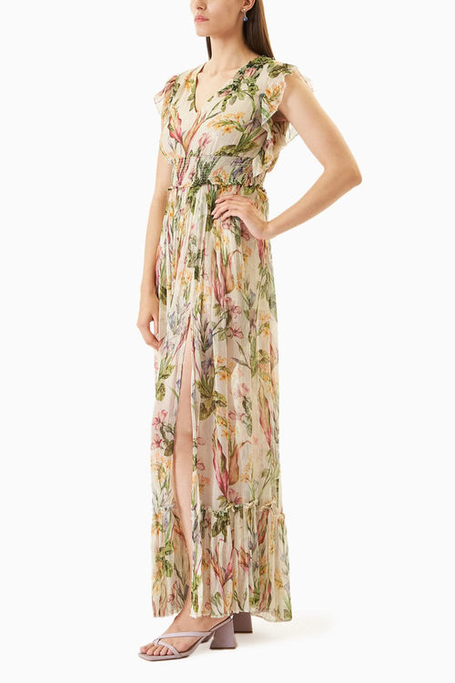 Cream Printed Long Dress