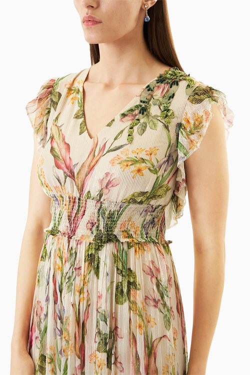 Cream Printed Long Dress
