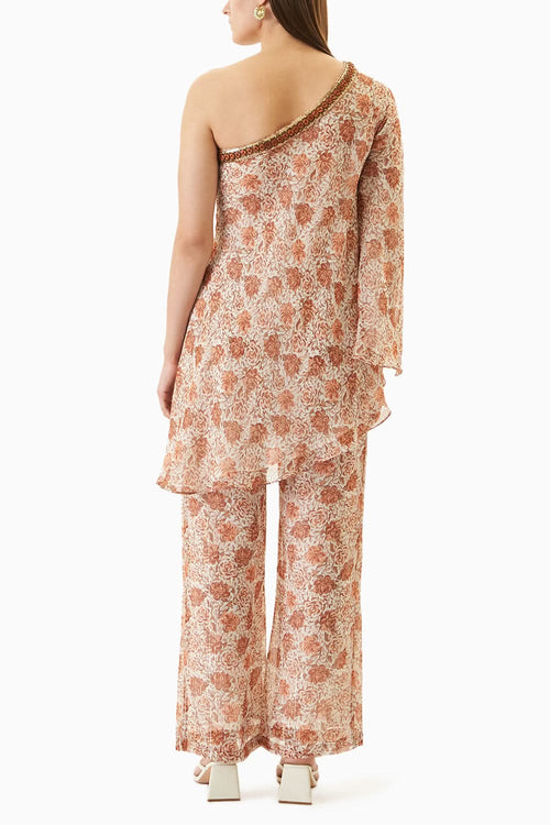 Cream Printed One Shoulder Dress
