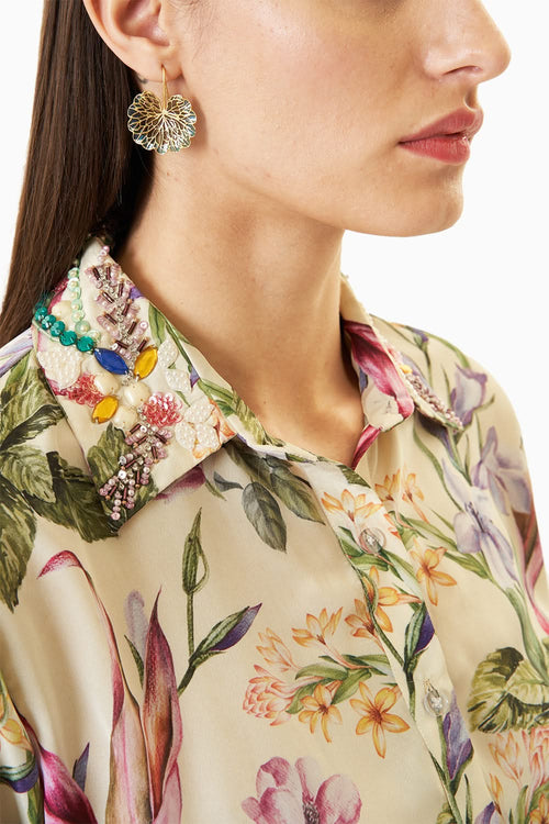 White Printed Long Shirt Set