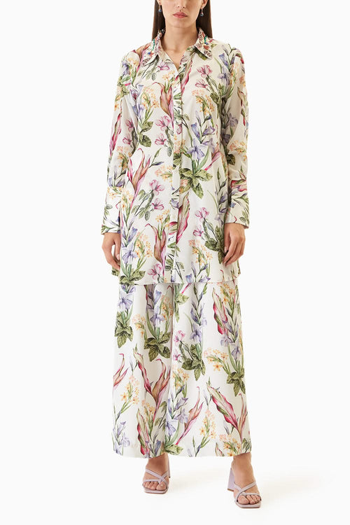 Printed White Shirt Set