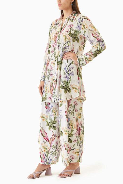 Printed White Shirt Set
