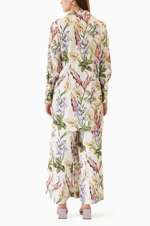 Printed White Shirt Set