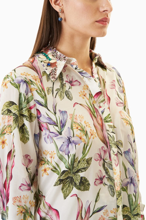 Printed White Shirt Set