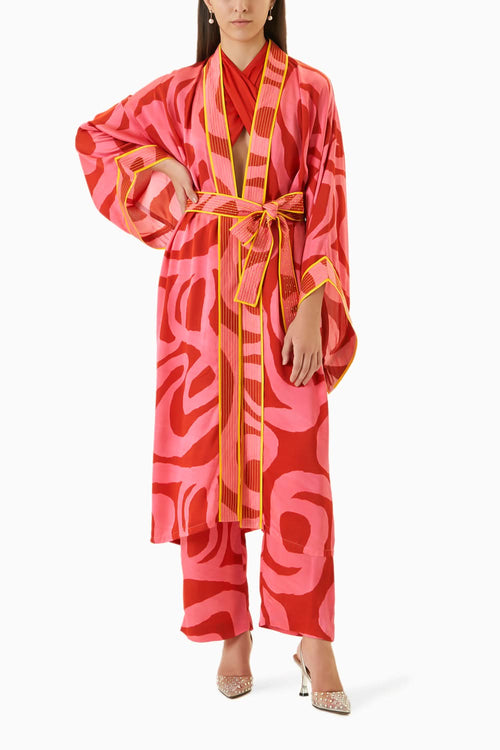 Candy Front Open Kimono With Embroidered Belt