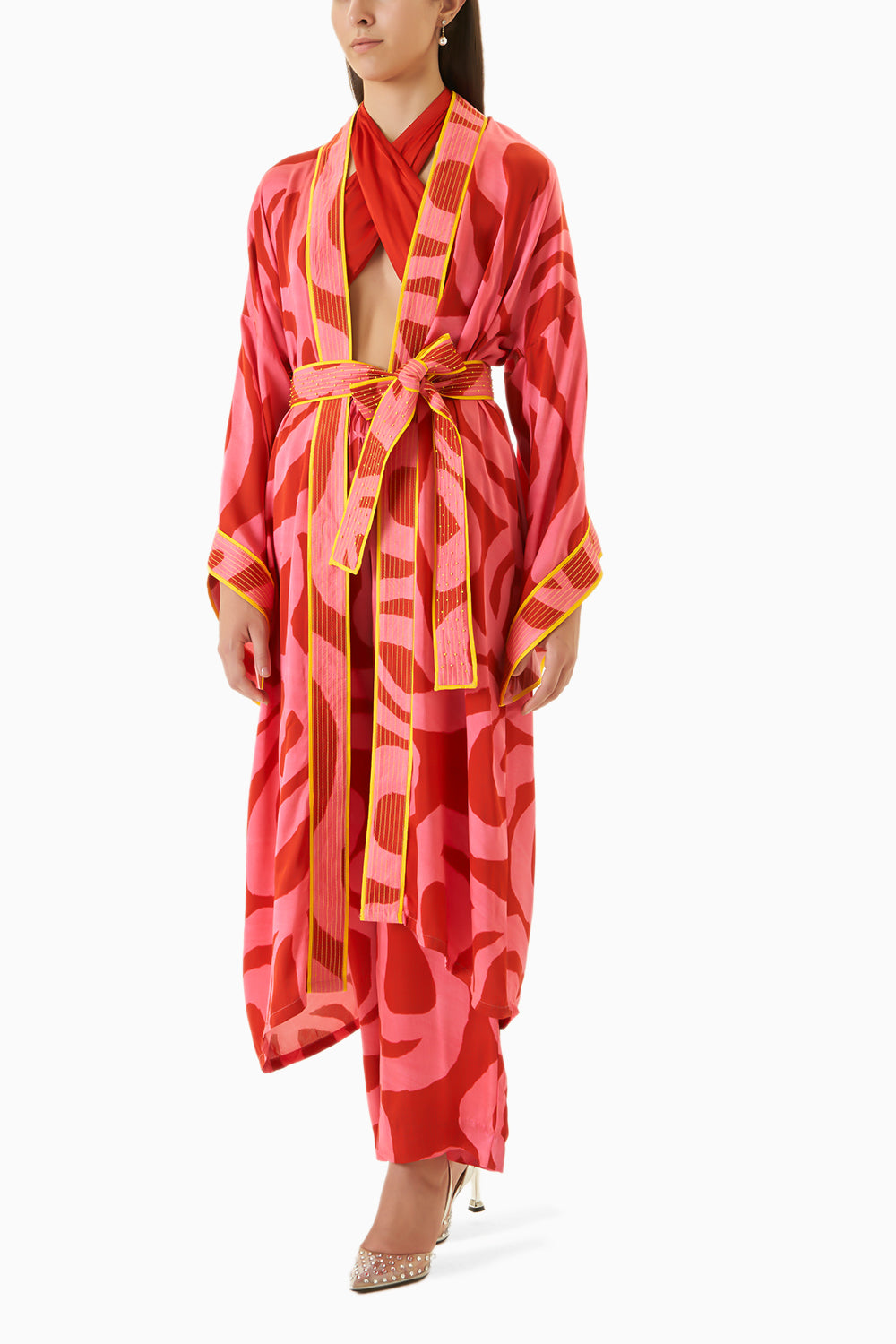Candy Front Open Kimono With Embroidered Belt
