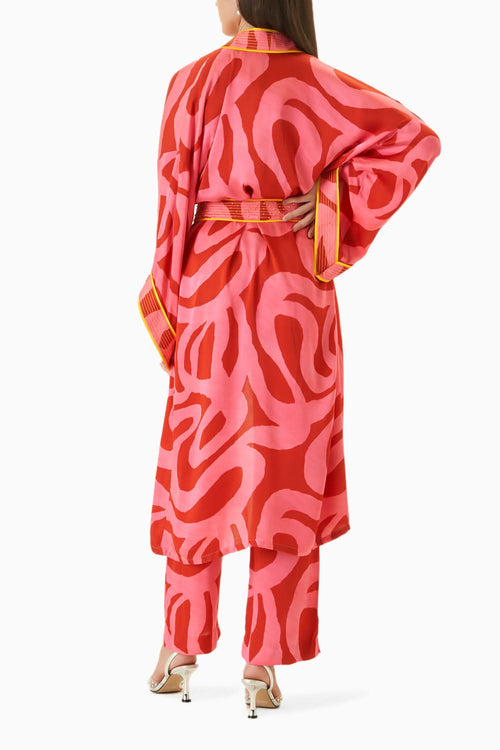 Candy Front Open Kimono With Embroidered Belt