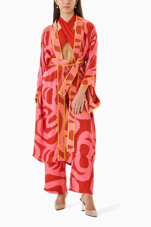 Candy Front Open Kimono With Embroidered Belt