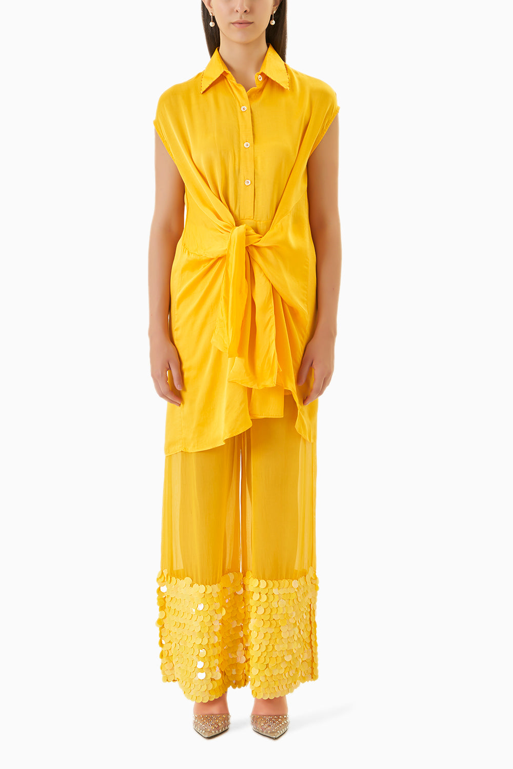 Aspen Yellow Organza Embroidered Trousers