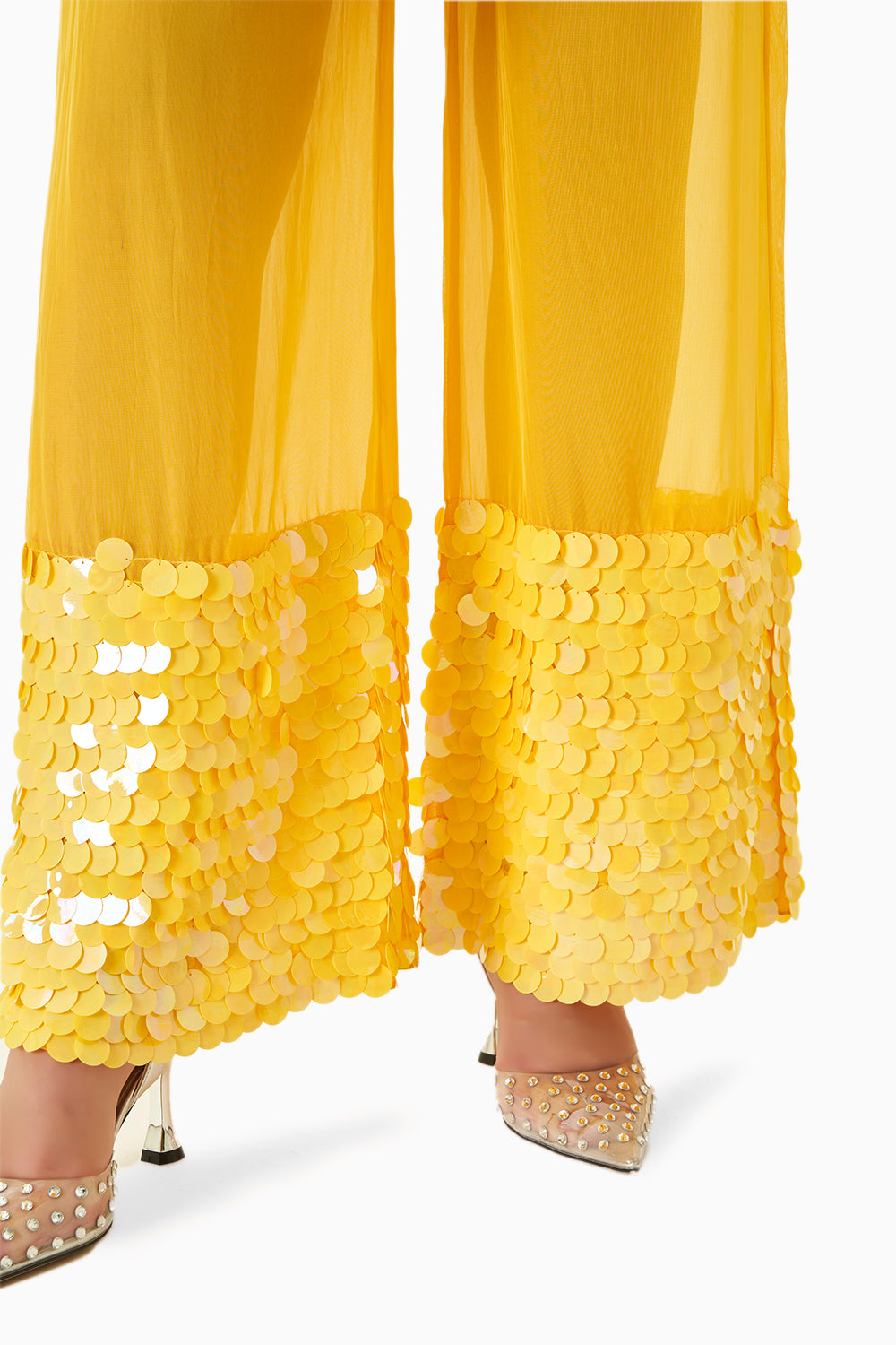 Aspen Yellow Organza Embroidered Trousers