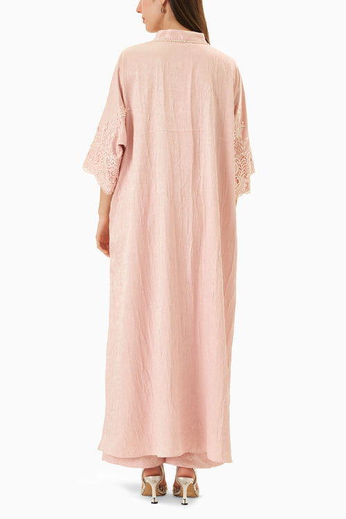 Baby Pink Crushed Satin Kaftan Kurta Set