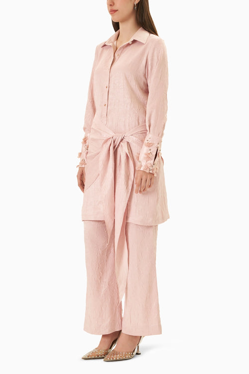 Baby Pink Tie-up Dress With Pants