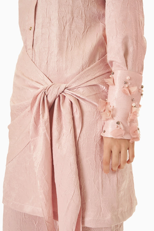 Baby Pink Tie-up Dress With Pants