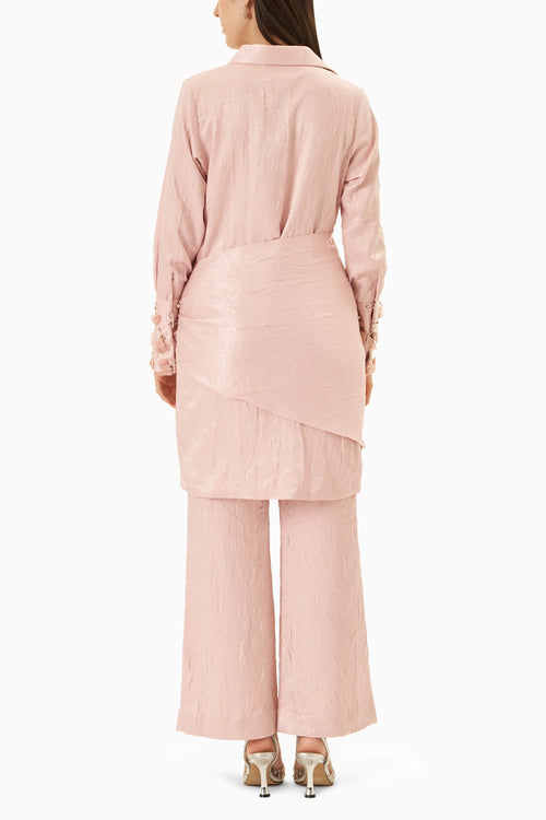 Baby Pink Tie-up Dress With Pants