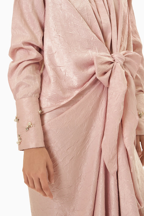 Baby Pink Tie-up Shirt With Drape Skirt