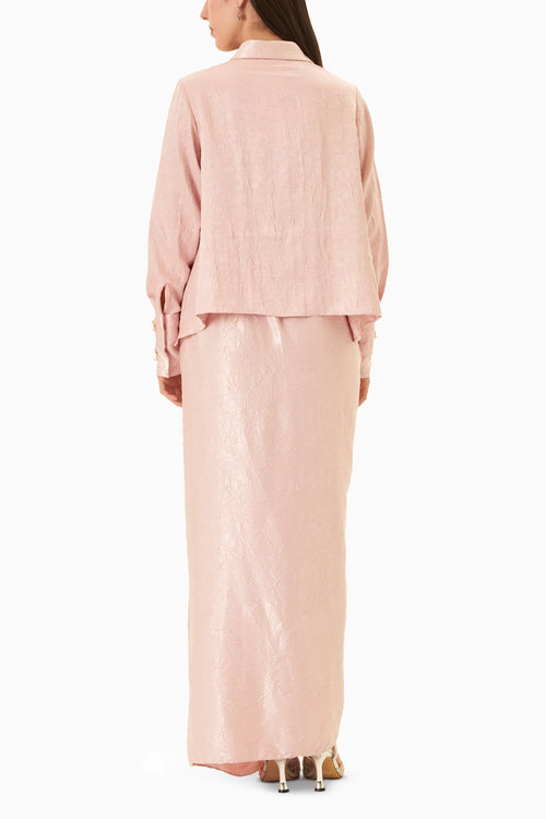 Baby Pink Tie-up Shirt With Drape Skirt