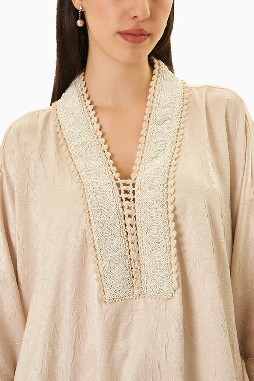 Off-White Crushed Satin Kaftan Kurta Set