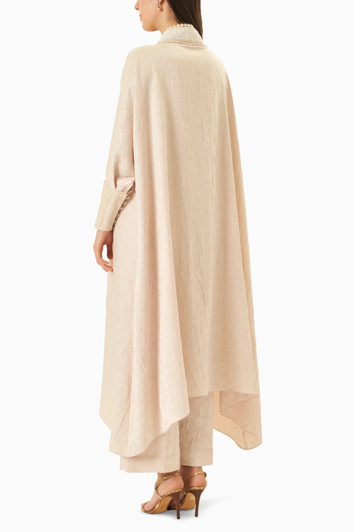 Off-White Crushed Satin Kaftan Kurta Set