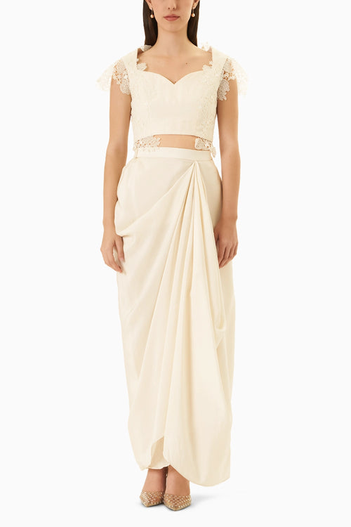 Cream Amara Blouse With Draped Skirt