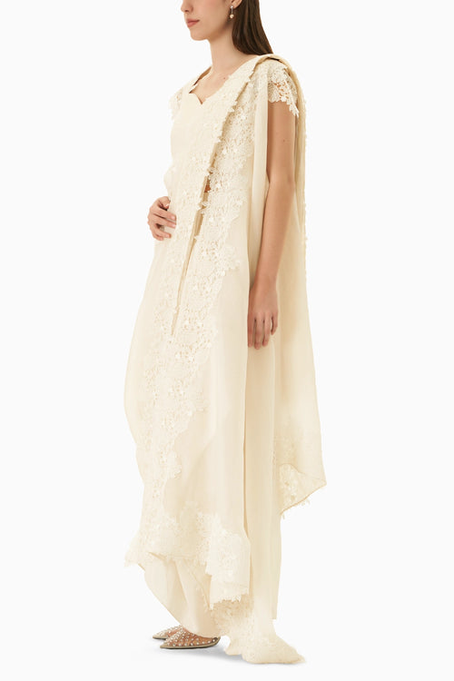Cream Jacket Style Drape Sari