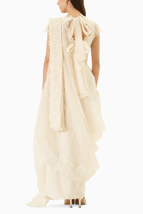 Cream Jacket Style Drape Sari