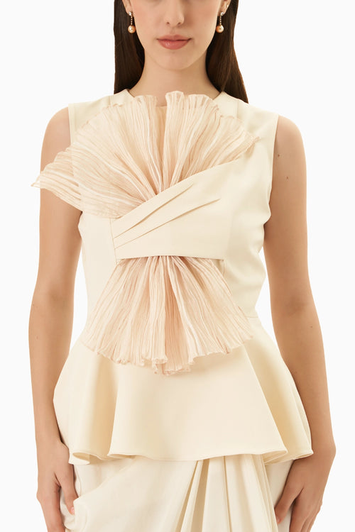 Rim Cream Peplum Top
