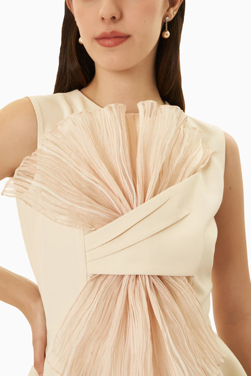 Rim Cream Peplum Top With Draped Skirt