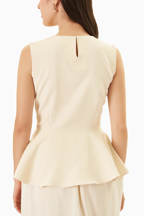 Rim Cream Peplum Top