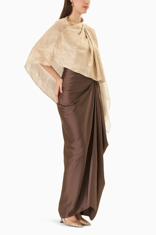 Cream Shawl Top With Mouse Drape Skirt