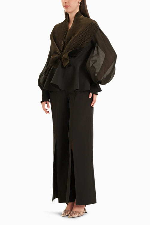 Black Copper Love Top With Pleat Pants