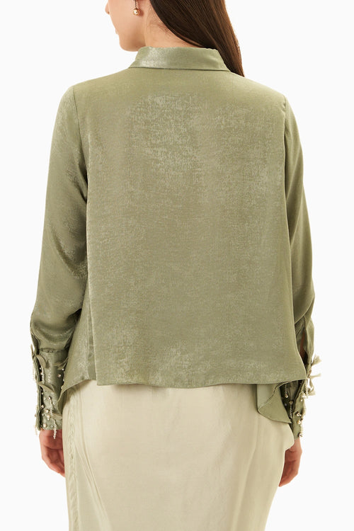 Green Embellished Tie-up Shirt