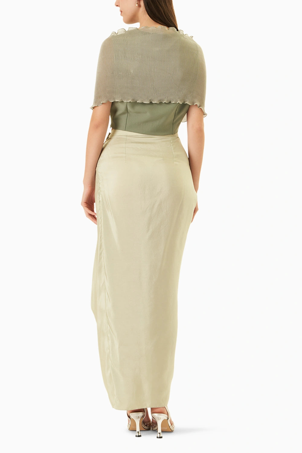 Green Wrinkle Blouse With Draped Skirt