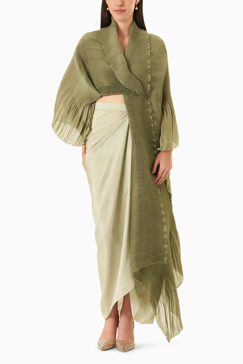 Naqia Green Top With Skirt Set