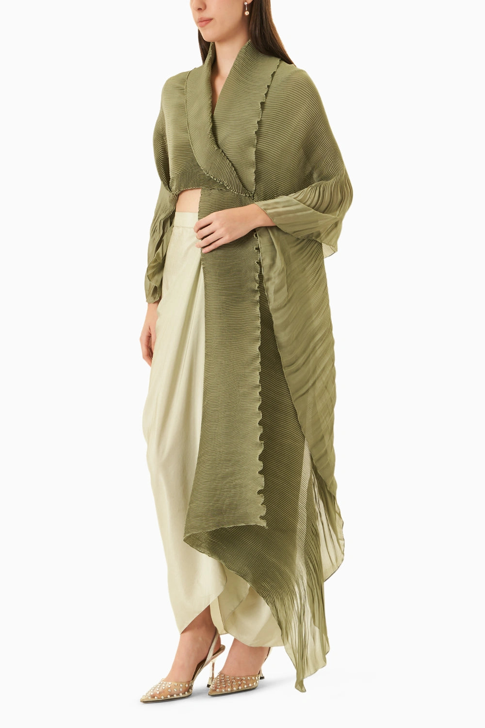 Naqia Green Top With Skirt Set