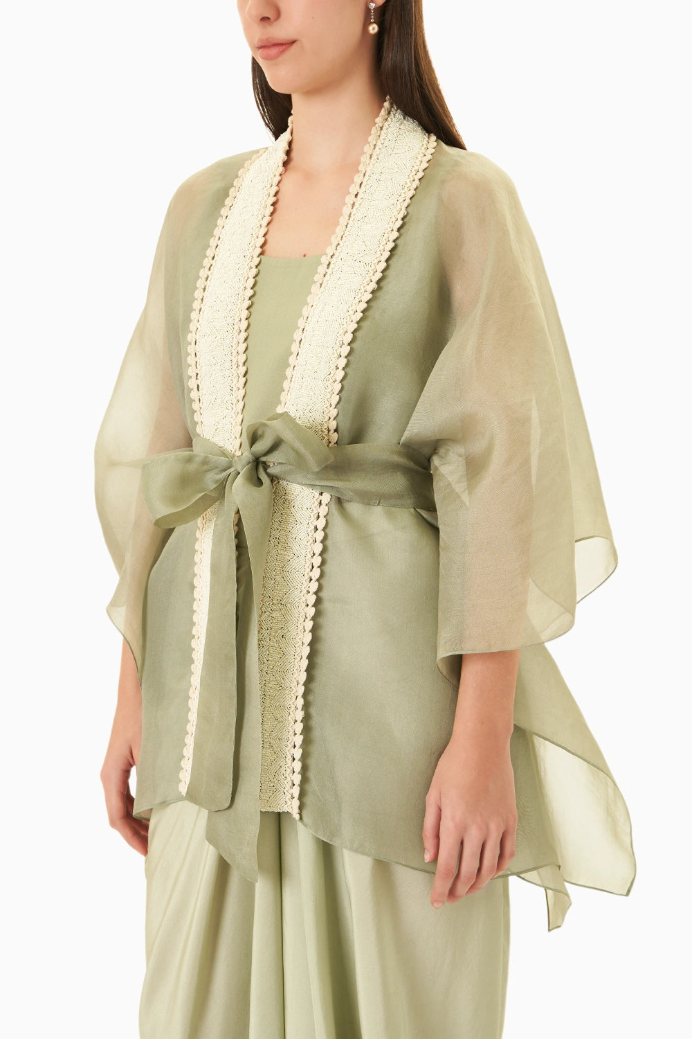 Green Organza Moti Border Cape Top