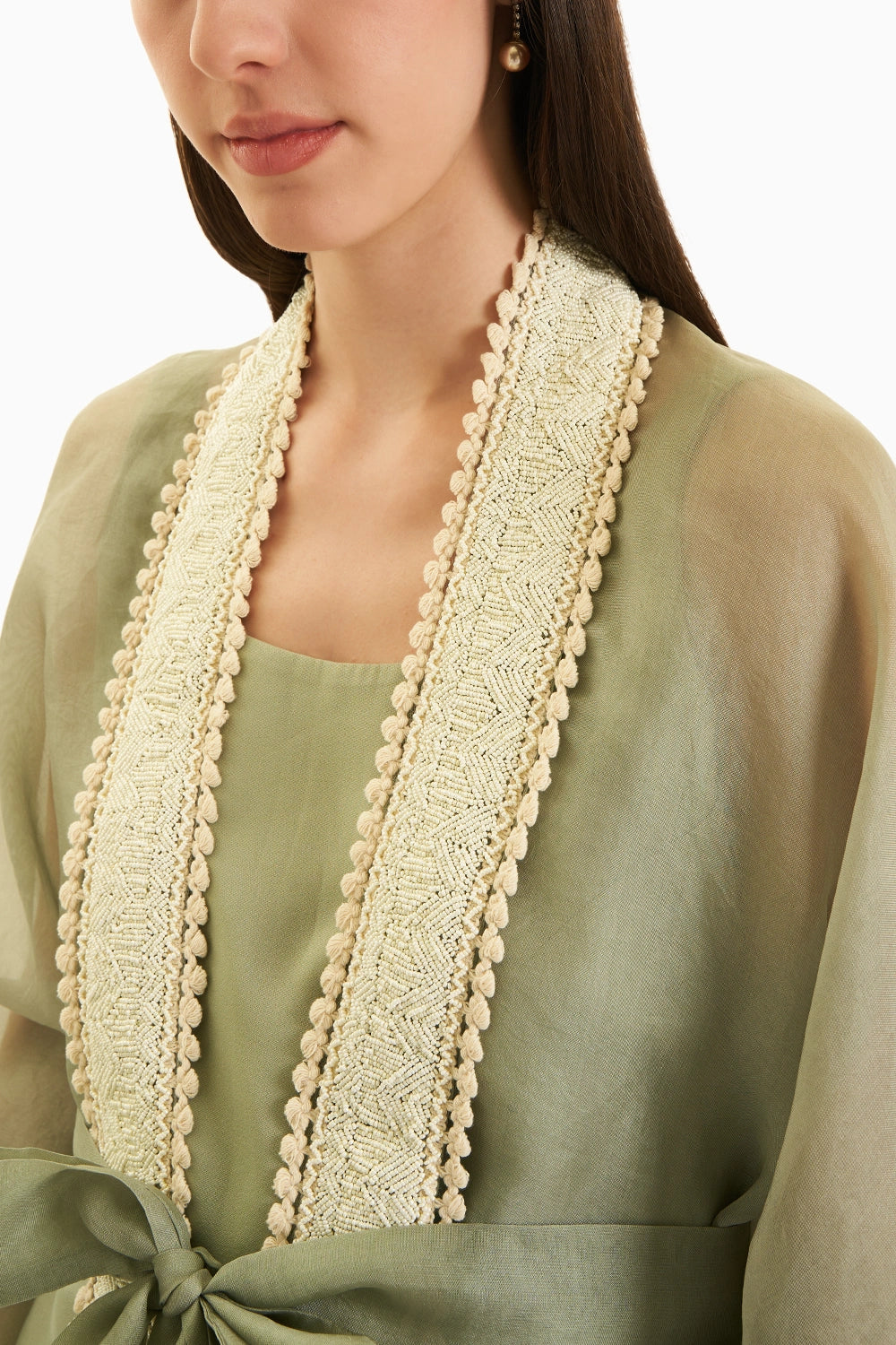 Green Organza Moti Border Cape Top