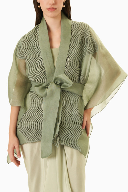 Green Lace Cape Top