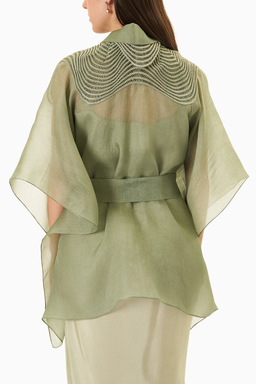 Green Lace Cape Top