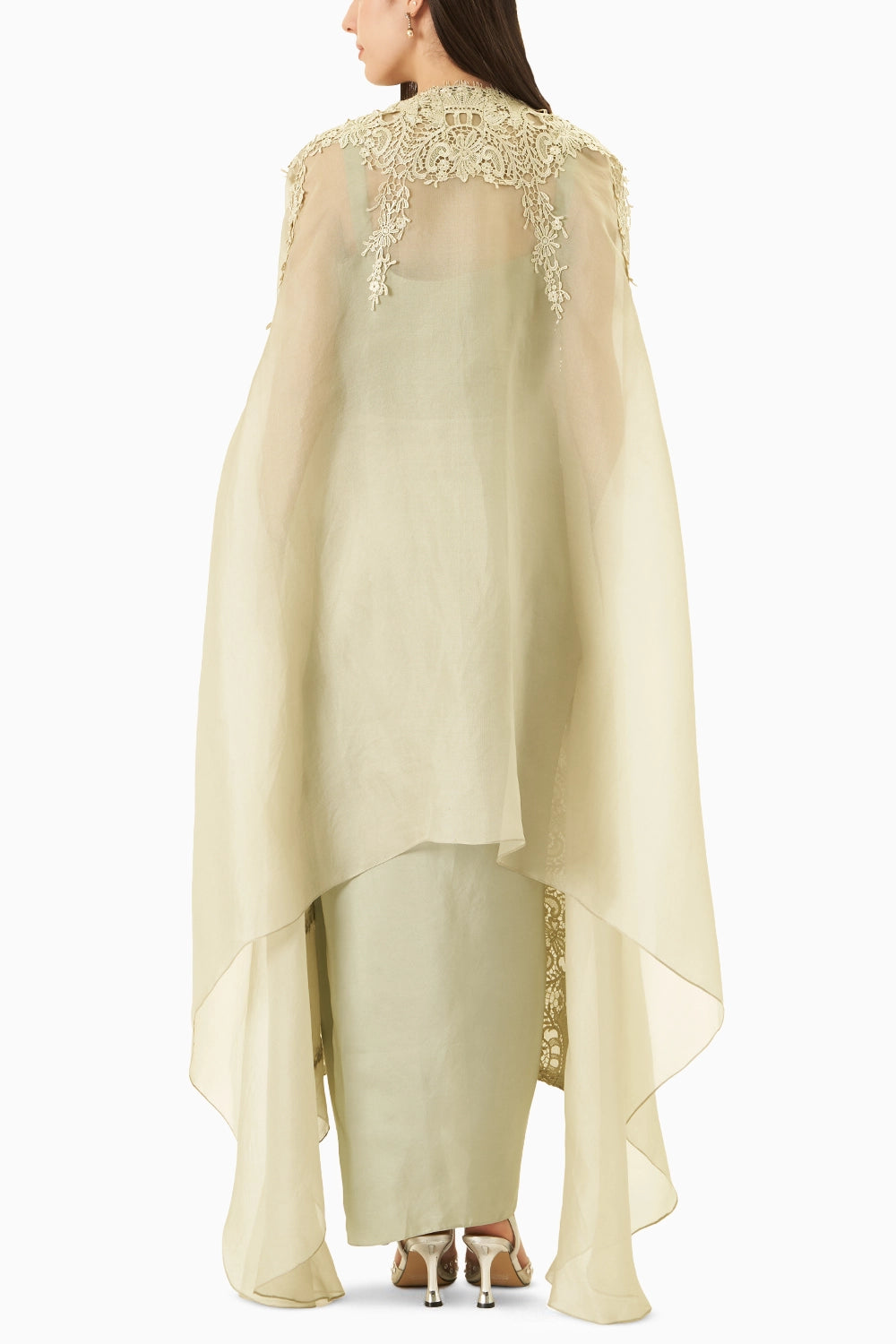 Green Signature Cape With Cami Blouse & Draped Skirt