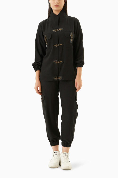 Black Tracksuit with Metal Buckles