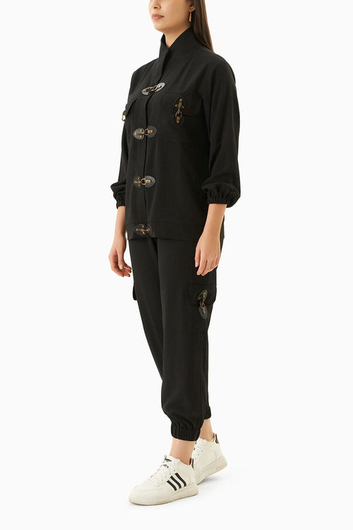 Black Tracksuit with Metal Buckles