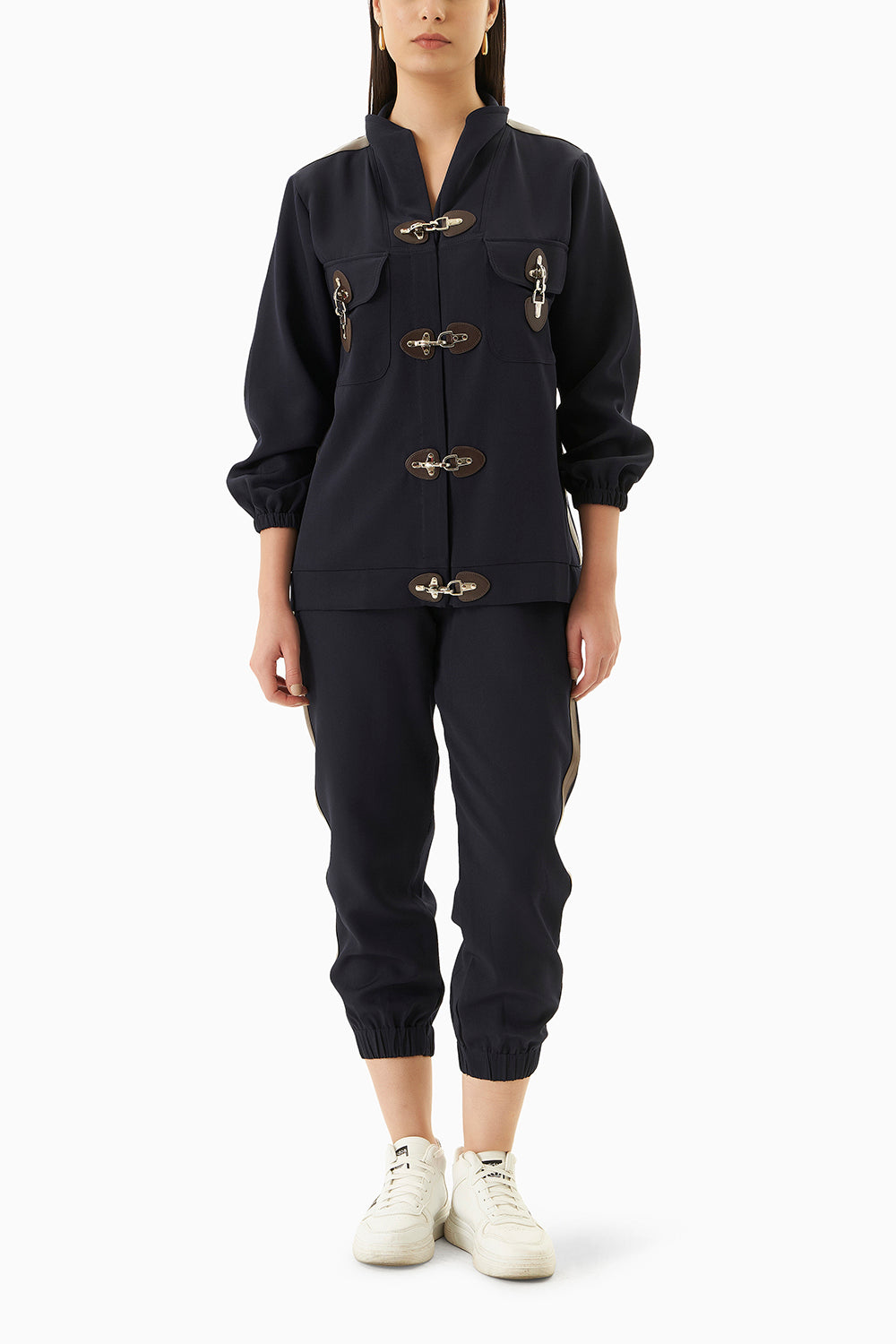 Navy Blue Tracksuit with Metal Buckles