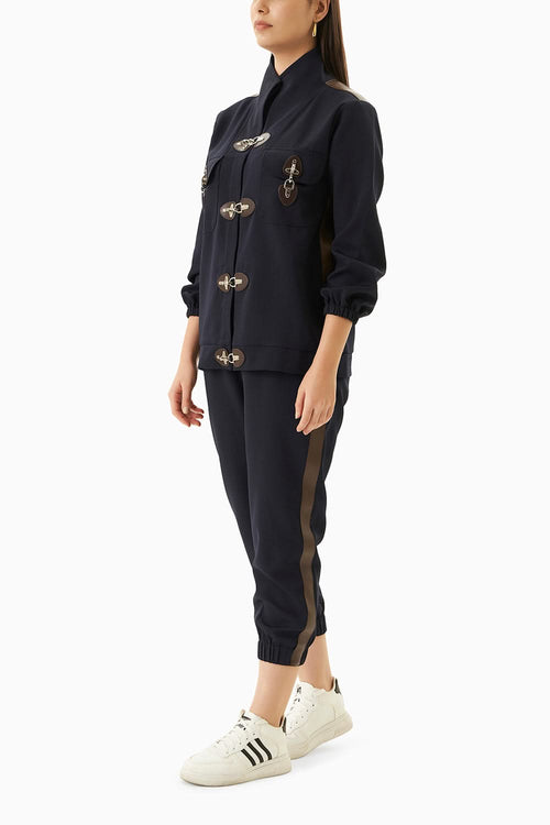 Navy Blue Tracksuit with Metal Buckles