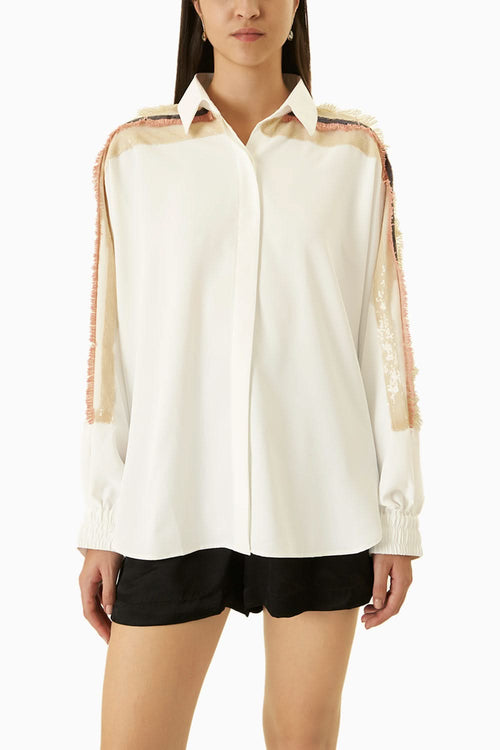 White and Pink Frilled Shirt