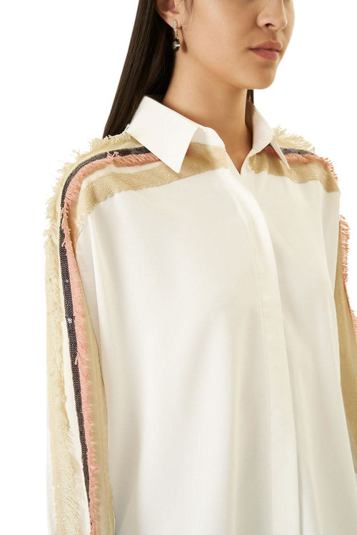 White and Pink Frilled Shirt